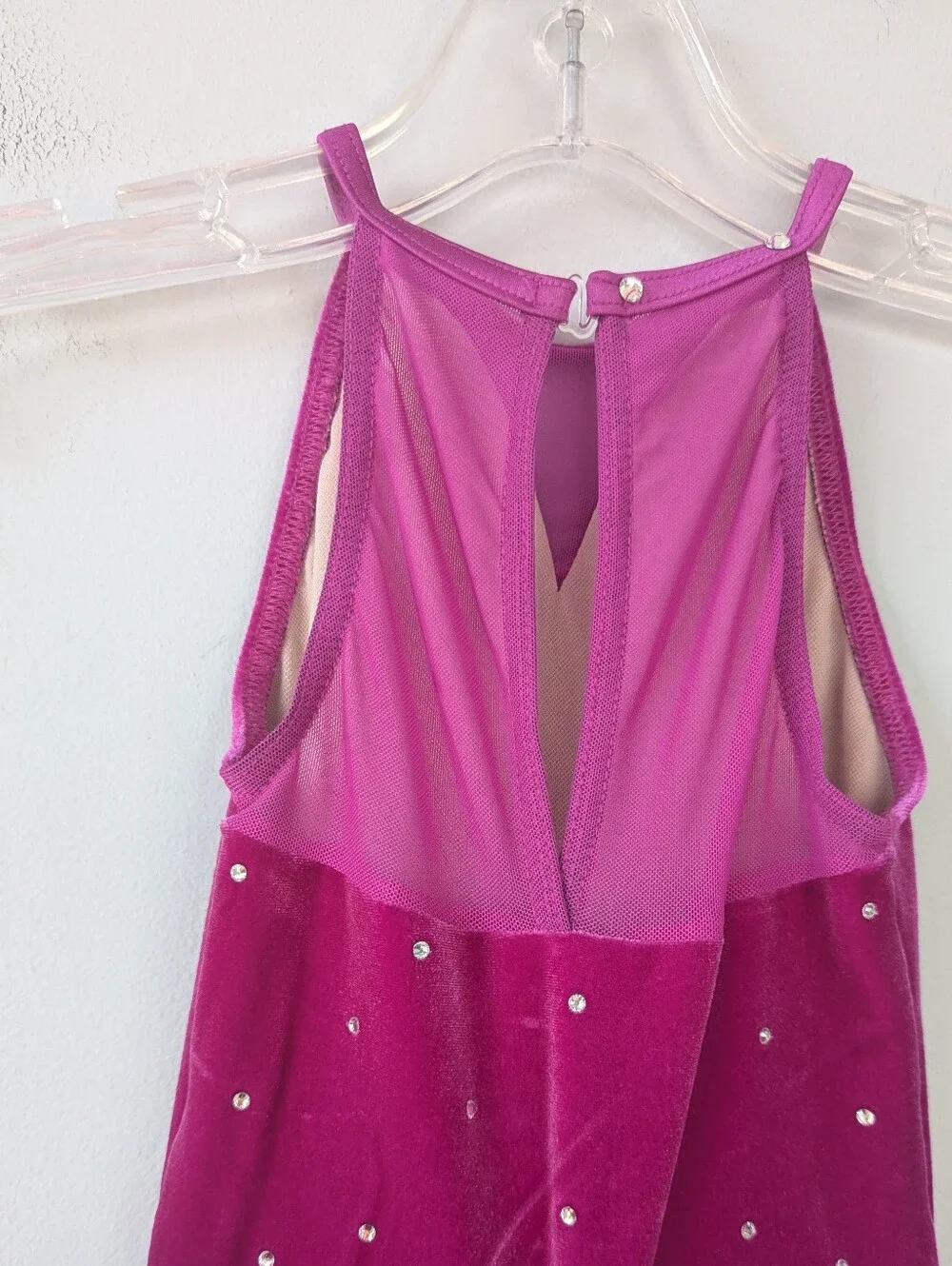 Weissman Girls Magenta Pink Velvet Rhinestone Leotard W/ Big Bow Dance Costume